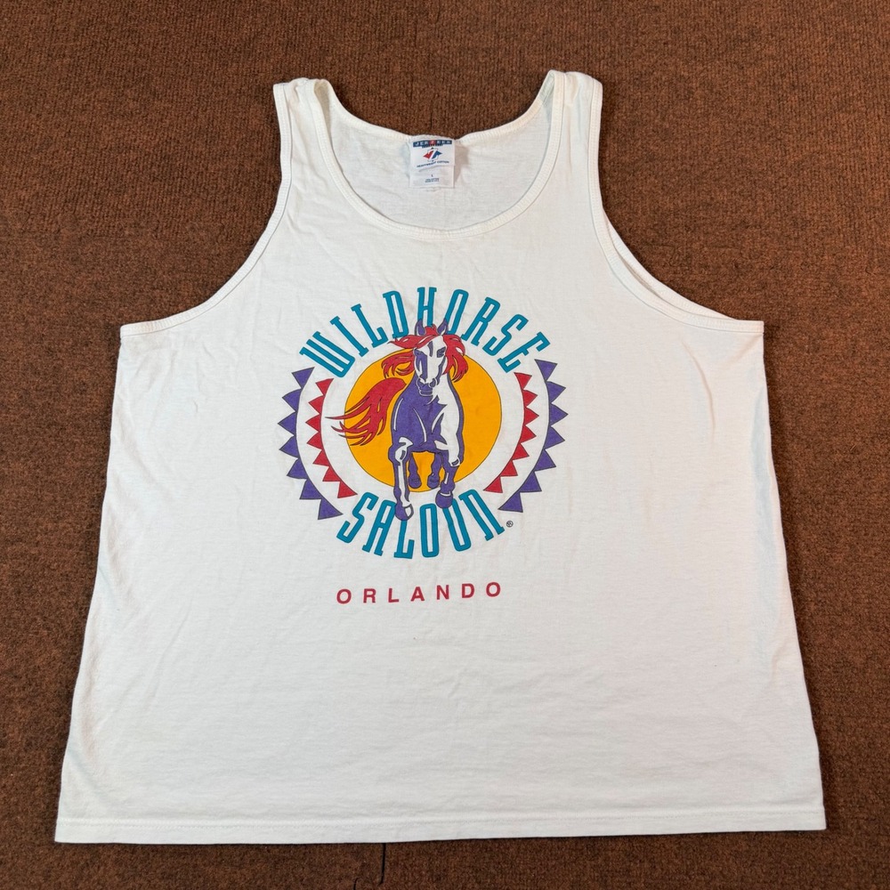 A+ Vintage Jerzees Wildhorse Saloon Orlando Tank Top White Cotton Mens Large USA